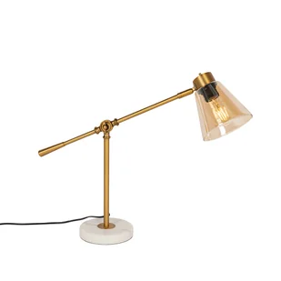 QAZQA Lampa stołowa Art Deco brąz z marmurem i bursztynowym szkłem - Nina - Lampy stojące - miniaturka - grafika 1