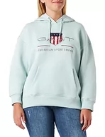 Bluzy damskie - GANT Damska bluza z kapturem Rel Archive Shield, Dusty Turquoise, XXL - miniaturka - grafika 1