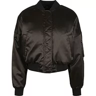 Kurtki damskie - Urban Classics Damska kurtka bomberka, krótka błyszcząca satynowa kurtka, z kieszenią na ramię, krój oversize, rozmiar XS do 5XL, czarny, 5XL - miniaturka - grafika 1