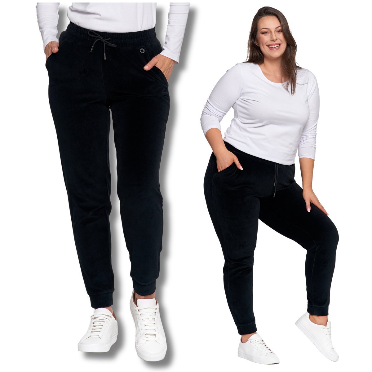 Wygodne Spodnie Damskie Dresowe Welurowe Wysoki Stan Stylowe Moraj M