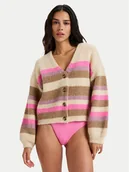 Swetry damskie - Roxy Kardigan Marble Tiles Stripe ERJSW03669 Beżowy Regular Fit - miniaturka - grafika 1