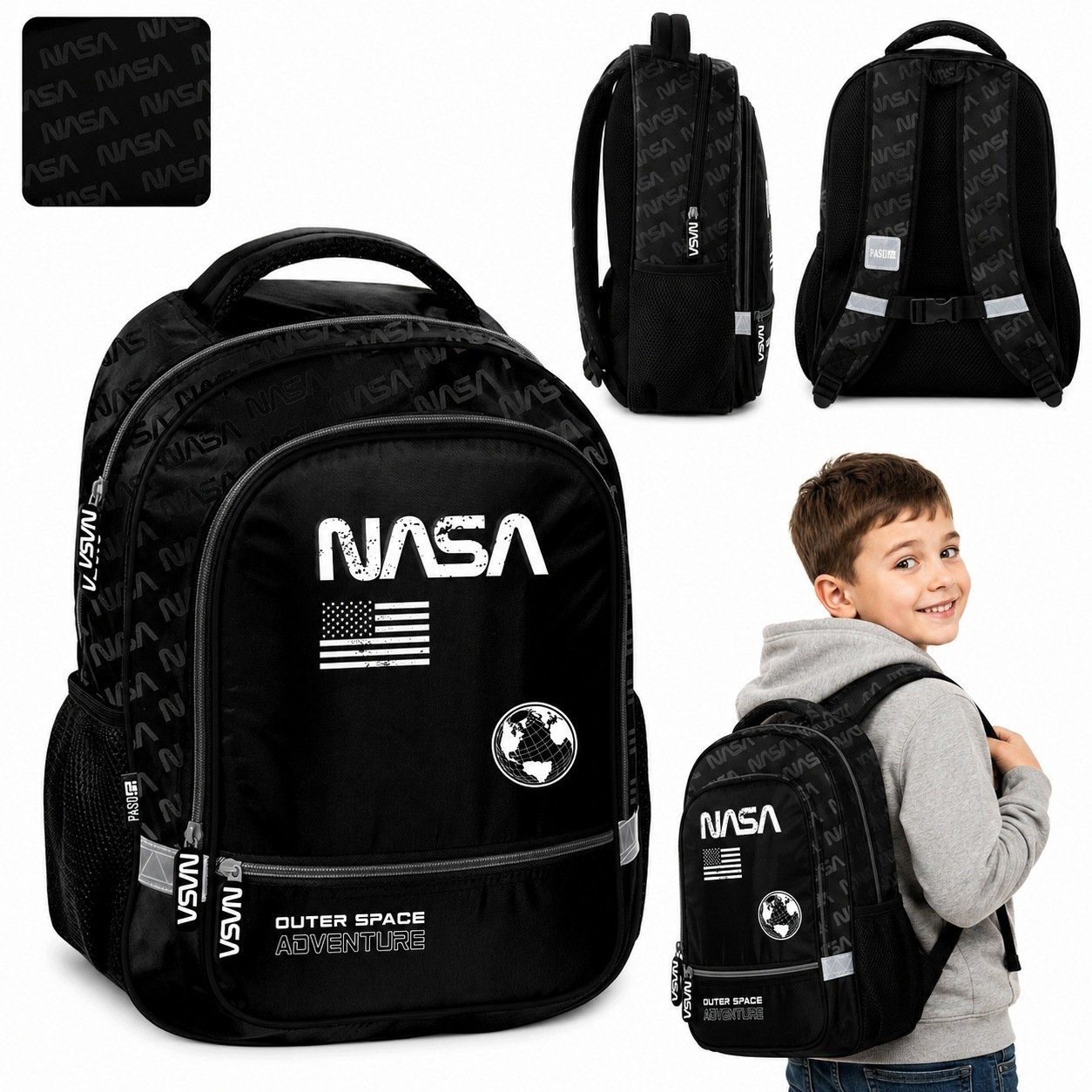 Plecak Szkolny Młodzieżowy Dla Chłopca Nasa 19L Czarny Klasa 1-3 Paso