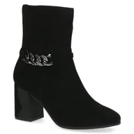 Botki damskie - Botki damskie jesienne na obcasie zamszowe czarne Caprice 25342-36 - miniaturka - grafika 1