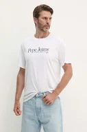 Koszulki męskie - Pepe Jeans t-shirt bawełniany ALBERT męski kolor biały z nadrukiem PM509432 - miniaturka - grafika 1