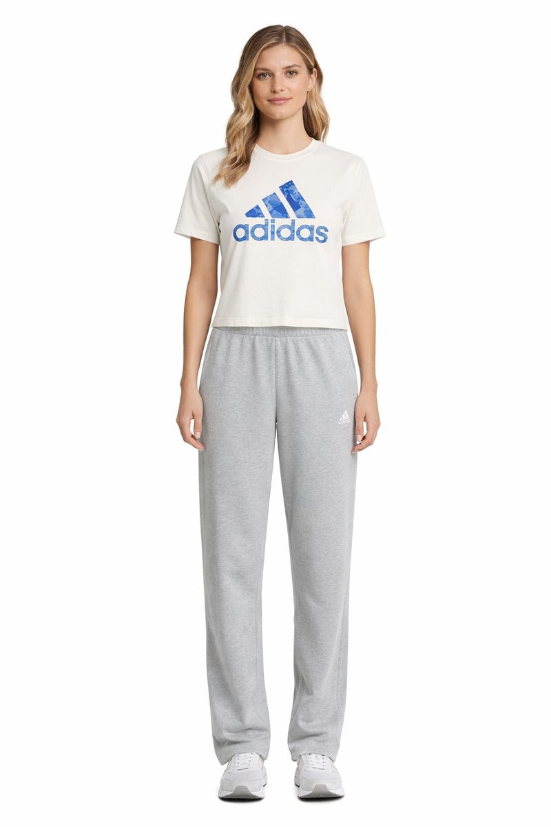 ADIDAS T SHIRT DAMSKI BAWEŁNIANY Z NADRUKIEM LOGO KREMOWY M I4A