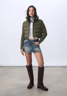 Stradivarius Kurtka puchowa z rękawami trykotowymi Khaki XL - Kurtki damskie - miniaturka - grafika 1
