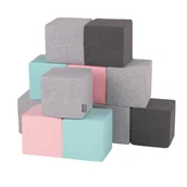 Maty edukacyjne - KiddyMoon Miękkie klocki 14cm sześciany: jasnoszary-ciemnoszary-różowy-miętowy 12 - miniaturka - grafika 1
