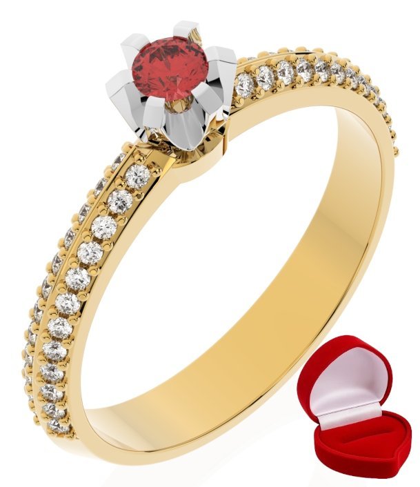 ZŁOTY PIERŚCIONEK ZARĘCZYNOWY 585 14k RUBIN 0,09 ct + PUDEŁKO R15
