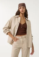 Kurtki damskie - Stradivarius Kurtka z diagonalu z kieszeniami Szary S - miniaturka - grafika 1