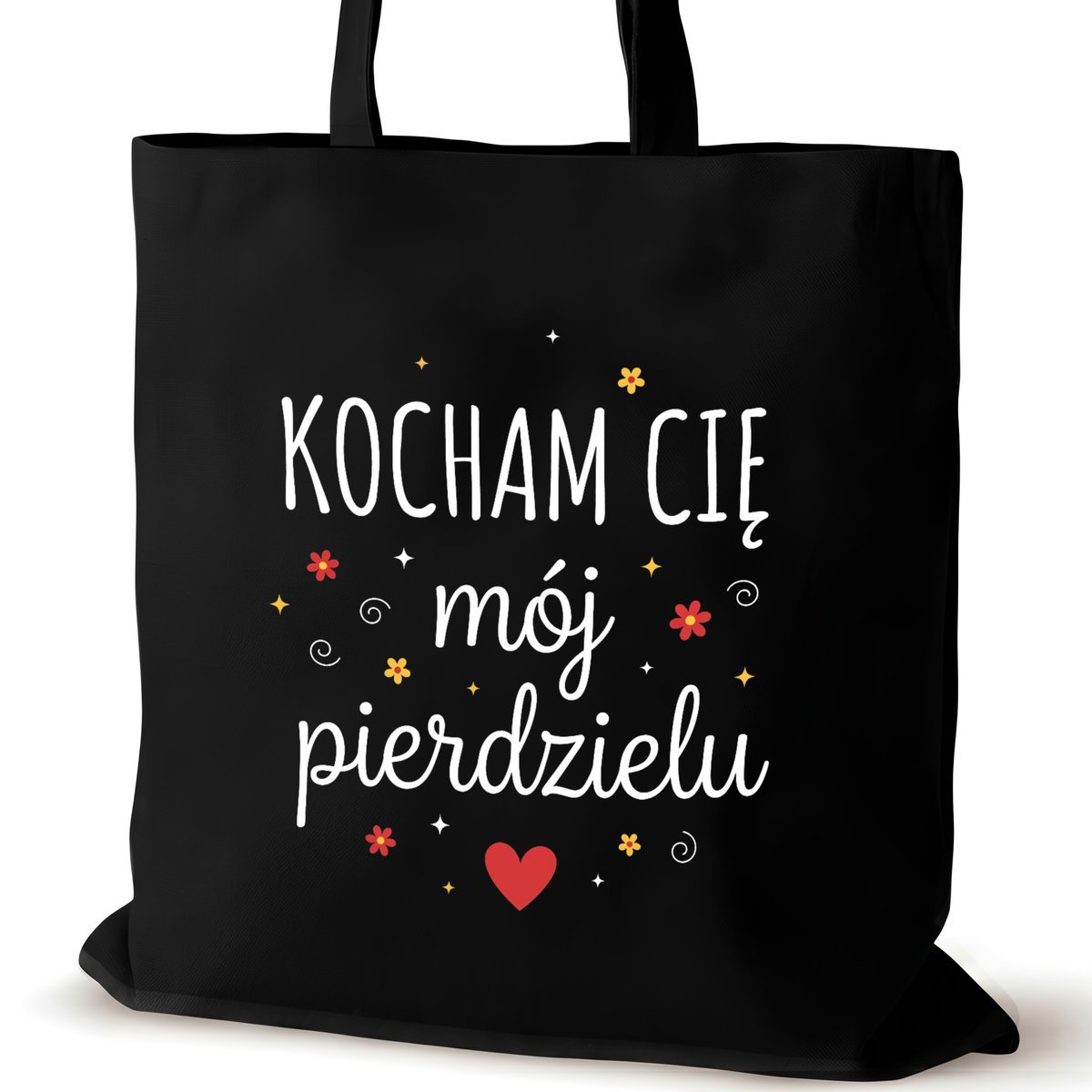 Czarna torba bawełniana dla VIRAL na ramię nadrukiem przyjaciółki