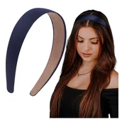 Ozdoby do włosów - Opaska do włosów Granatowa na Głowę Gładka Satynowa Szeroka Lekka i Trwała - miniaturka - grafika 1