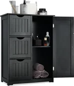 Szafki łazienkowe - KOMFOTTEU Szafka łazienkowa z regulowaną półką, szafka łazienkowa drewniana 60x30x81cm, szafka do przechowywania z 3 szufladami i 1 drzwiczkami, szafka boczna do salonu, kuchni, przedpokoju (czarna) - miniaturka - grafika 1