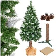 Choinki - Sztuczna choinka na pniu 220 cm ośnieżona sosna diamentowa ze stojakiem i jutą premium - miniaturka - grafika 1