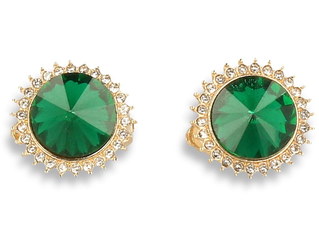 Klipsy do uszu złote okrągłe z zielonym oczkiem