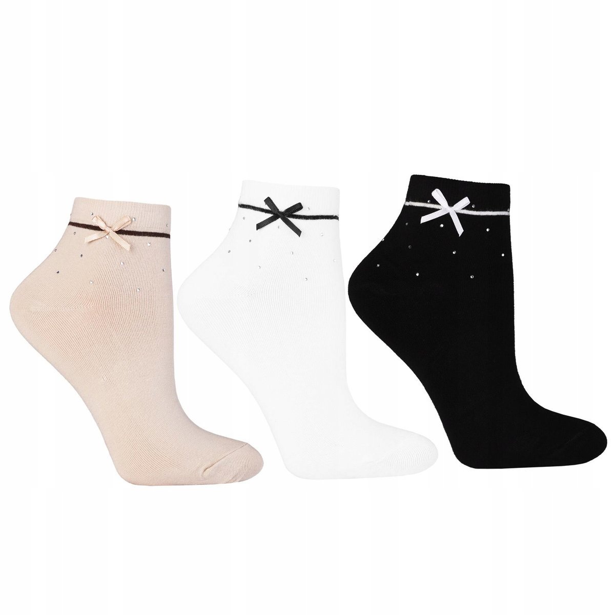 3X Skarpetki Damskie 3/4 Kolorowe Z Kokardami Bawełniane Moraj 38-41 Mix Kolor