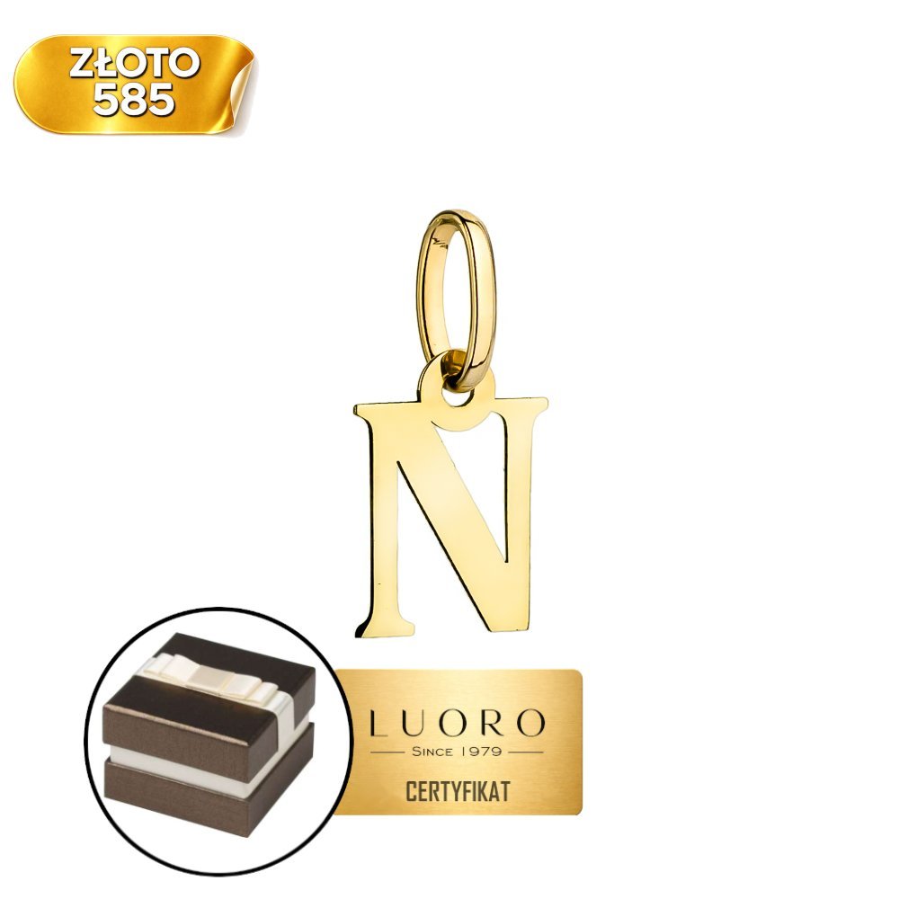 ZAWIESZKA ZŁOTA 585 14K LITERKA N ŻÓŁTA 17 MM DELIKATNA ELEGANCKA
