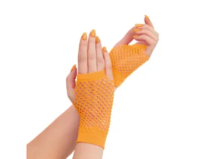 Rękawiczki z pomarańczowej siatki - 11 cm - Dodatki do strojów karnawałowych Rękawiczki z pomarańczowej siatki - 11 cm - Dodatki do strojów karnawałowych - miniaturka - grafika 1