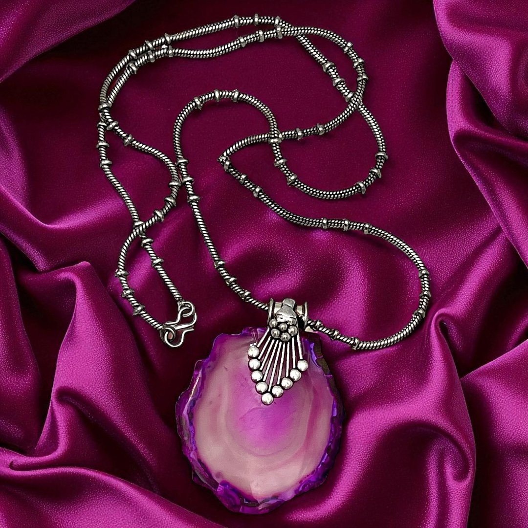 Naszyjnik z agatem wisiorek etniczny orient boho Indie srebro tybetańskie