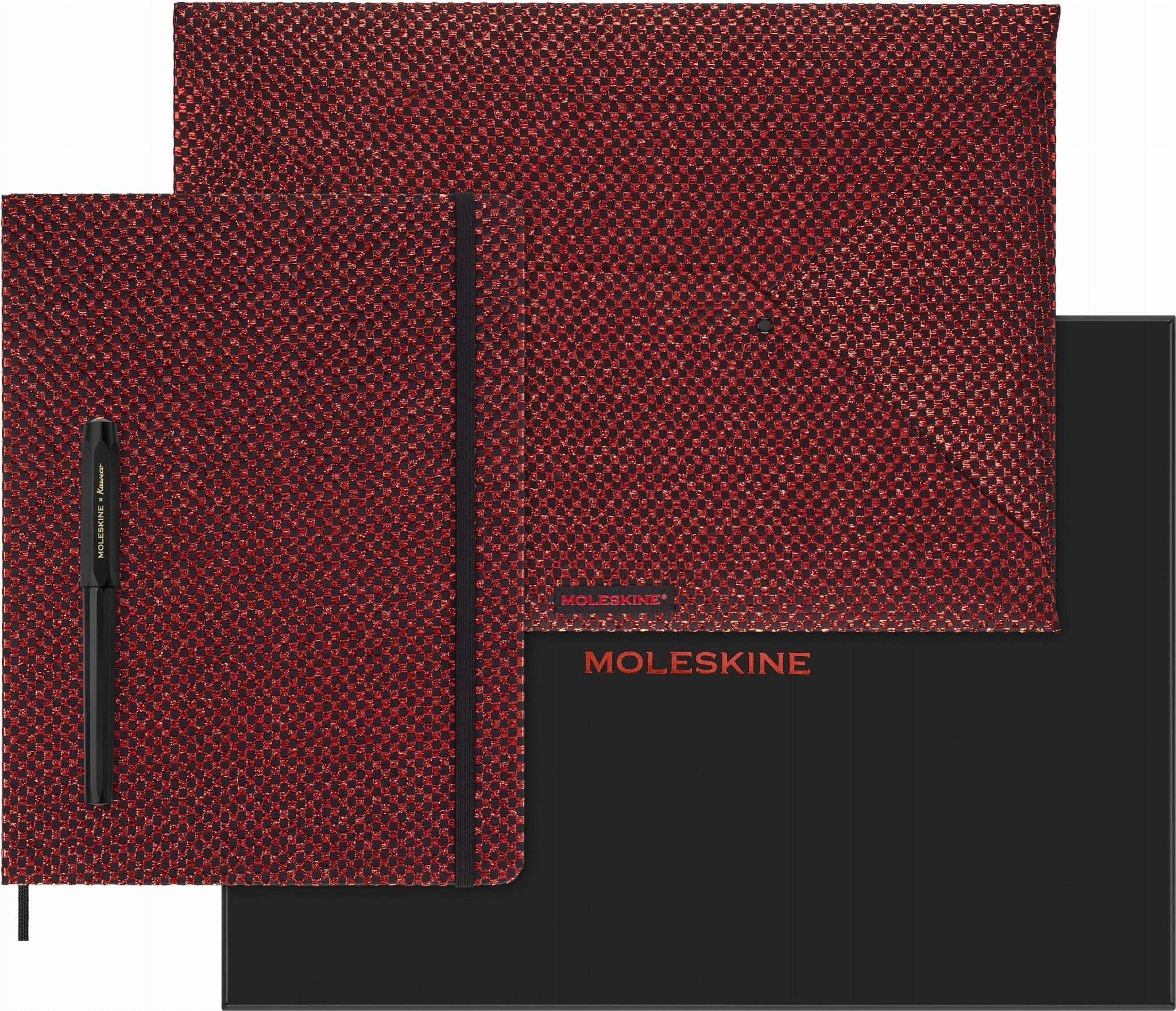 Zestaw kolekcjonerski MOLESKINE Shine, teczka + pióro wieczne Kaweco + niedatowany planer, metaliczny czerwony