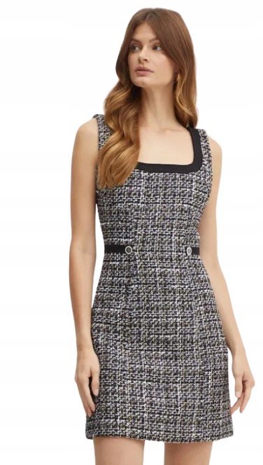 GUESS KRÓTKA SUKIENKA OŁÓWKOWA Z PRZETARCIAMI I ZAMKIEM Z WEŁNĄ XS GNA