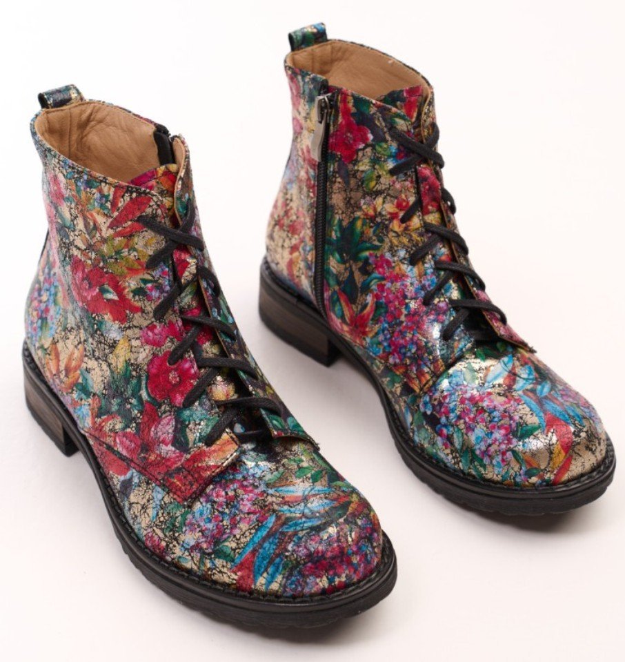 Botki Skórzane - wzór w kolorowe kwiaty BOSCCOLO