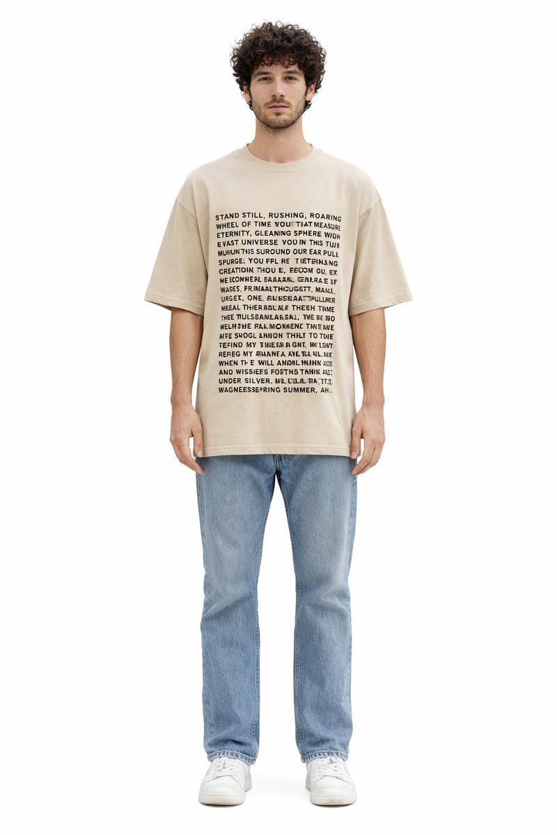 DRKSHDW BEŻOWY T SHIRT BAWEŁNIANY Z NAPISAMI OVERSIZE XL I2B