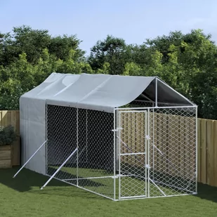 vidaXL Kojec dla psa, z dachem, srebrny, 2x6x2,5 m, stal galwanizowana - Sprzęt podróżny i transportery dla psów - miniaturka - grafika 1