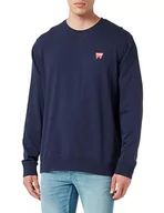 Bluzy męskie - Wrangler Męska bluza Sign Off Crew, prawdziwa granatowa, XL, Prawdziwy granatowy, XL - miniaturka - grafika 1