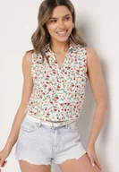 Koszule damskie - Biała Koszula Bez Rękawów w Kwiaty z Wiskozy Sarvina - miniaturka - grafika 1