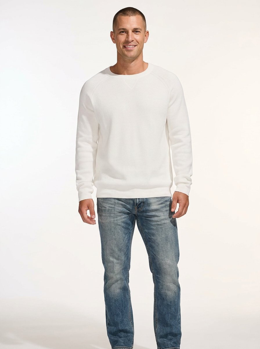 Męski Sweter Dzianinowy Bawełniany Ciepły Elegancki Wygodny Biały 3XL