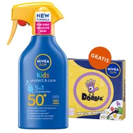 Kremy dla dzieci - Nivea Sun Kids Protect & Care 5w1, spray ochronny do opalania dla dzieci, SPF 50+, 270 ml + Dobble gra gratis - miniaturka - grafika 1