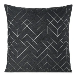 Poszewka dekoracyjna MILA 45x45 Eurofirany stalowa a'la len + złoty geometryczny haft - Poszewki na poduszki - miniaturka - grafika 1