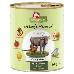 Zestaw GranataPet Lieblings Mahlzeit, 12 x 800 g - Wołowina & bażant z ziemniakami, szpinakiem i olejem ostowym - Mokra karma dla psów - miniaturka - grafika 1