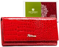 Portfele - Klasyczny portfel damski skórzany PETERSON czerwony fakturowany RFID STOP - miniaturka - grafika 1