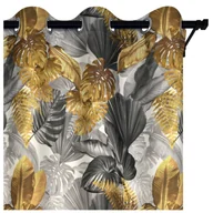 Zasłony - Voppi Zasłona okienna na przelotki kółka 140 x 280 cm długa zasłona dekoracyjna do salonu lub sypialni roślinny wzór liście - miniaturka - grafika 1