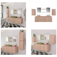 Szafki łazienkowe - vidaXL 9-częściowy zestaw mebli łazienkowych i umywalek beżowy - Meble łazienkowe - Meble łazienkowe - Zestaw mebli łazienkowych - Szafka łazienkowa - miniaturka - grafika 1