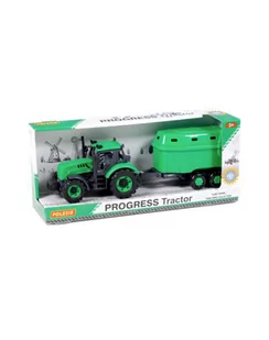 Polesie 91482 Traktor Progress z przyczepą do przewozu zwierząt zielony - Samochody i pojazdy dla dzieci - miniaturka - grafika 2