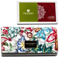 Portfele - Skórzany kolorowy portfel damski PETERSON duży klasyczny na karty gotówkę bilon na zatrzask schowek na suwak pudełko prezentowe ochrona RFID STOP - miniaturka - grafika 1