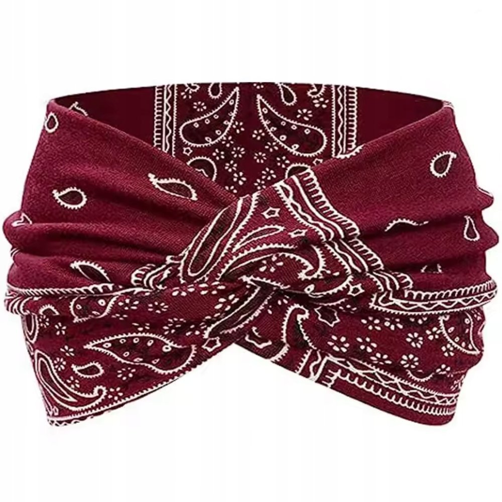 OPASKA DO WŁOSÓW NA GŁOWĘ USZY SZEROKA ELASTYCZNA TURBAN WĘZEŁ SUPEŁ PIN UP BORDOWA