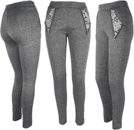 Legginsy - Legginsy Damskie Eleganckie Szare Wygodne Leginsy Modne Kobiece Zdobione 10 - miniaturka - grafika 1