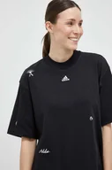 Koszulki sportowe damskie - adidas t-shirt bawełniany kolor czarny - miniaturka - grafika 1