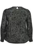 Bluzy damskie - Kaffe Curve Damska bluza z długim rękawem satyna, balsam zielony/czarna grafika, 46 - miniaturka - grafika 1