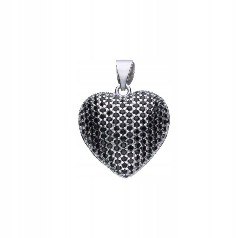 Piękna Zawieszka Serce Srebro 925 z Czarnymi Cyrkoniami 15x16mm na prezent