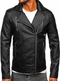 Czarna ramoneska kurtka skórzana męska Denley 11Z8067 - Kurtki męskie - miniaturka - grafika 1