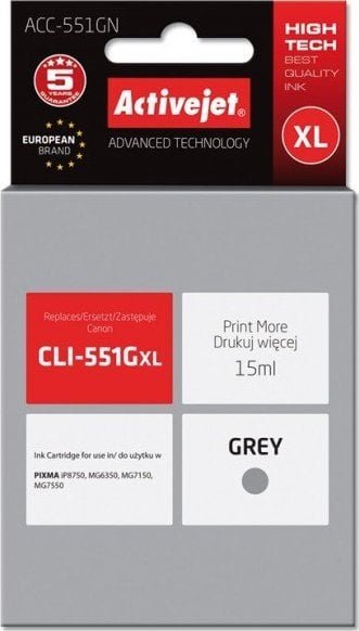 Tusz Activejet Tusz Activejet ACC-551GN zamiennik Canon CLI-551G Supreme 15 ml szary