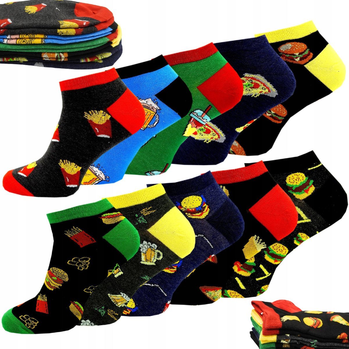 10x Kolorowe Krótkie Stopki Męskie Bawełniane Skarpetki Różne Wzory 44/46