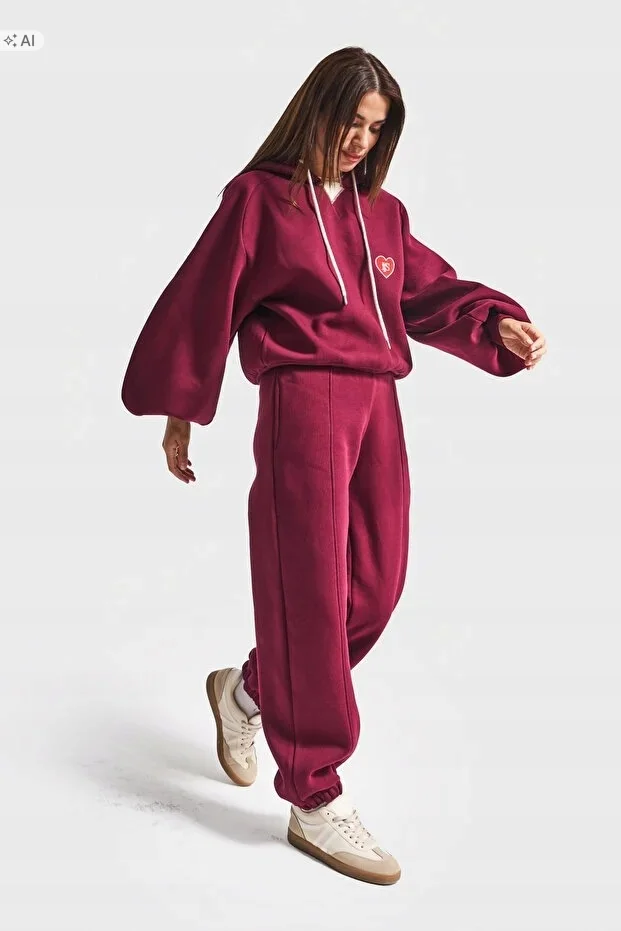 BORDOWY DRES KOMPLET OVERSIZE MIĘKKI SPORTOWY M 5IA