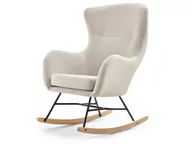 Fotele - FOTEL NA BUKOWYCH PŁOZACH NESTA BEŻ Z TKANINY BOUCLE - CZARNY STELAŻ - miniaturka - grafika 1