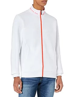 Bluzy męskie - BOSS Męska bluza Skaz 1 z haftem z logo w kontrastowym kolorze i zamkiem błyskawicznym, White100, S - grafika 1