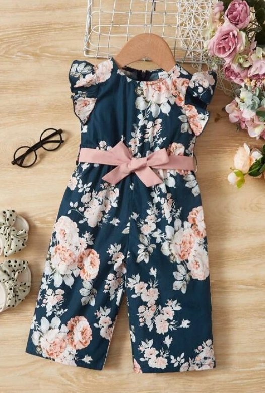 SHEIN KOMBINEZON GRANATOWY DZIECIĘCY KWIATY 74 V5S